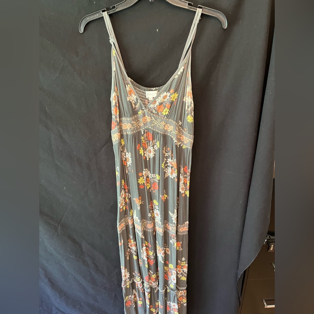 Apricot dark grey floral spaghetti strap maxi dress